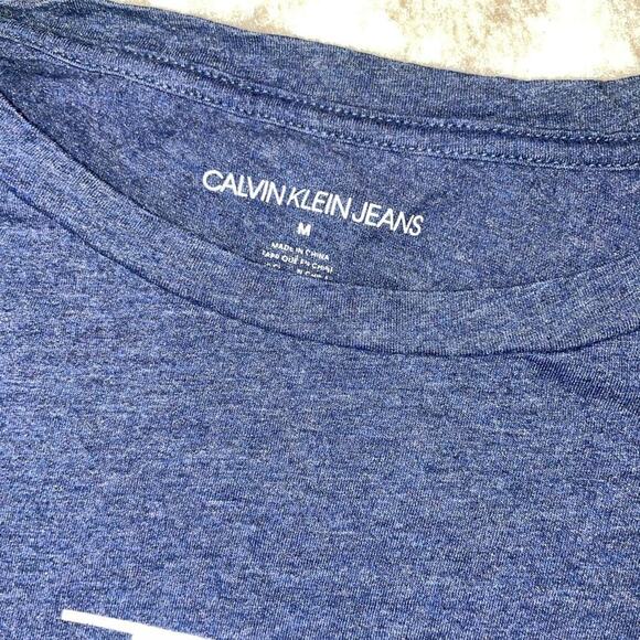 Calvin Klein Jeans brand gray/navy rolled cuff sleeve cropped T-Shirt SZ M - Picture 5 of 7